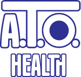 A.T.O. Health logo with blue text on a white background