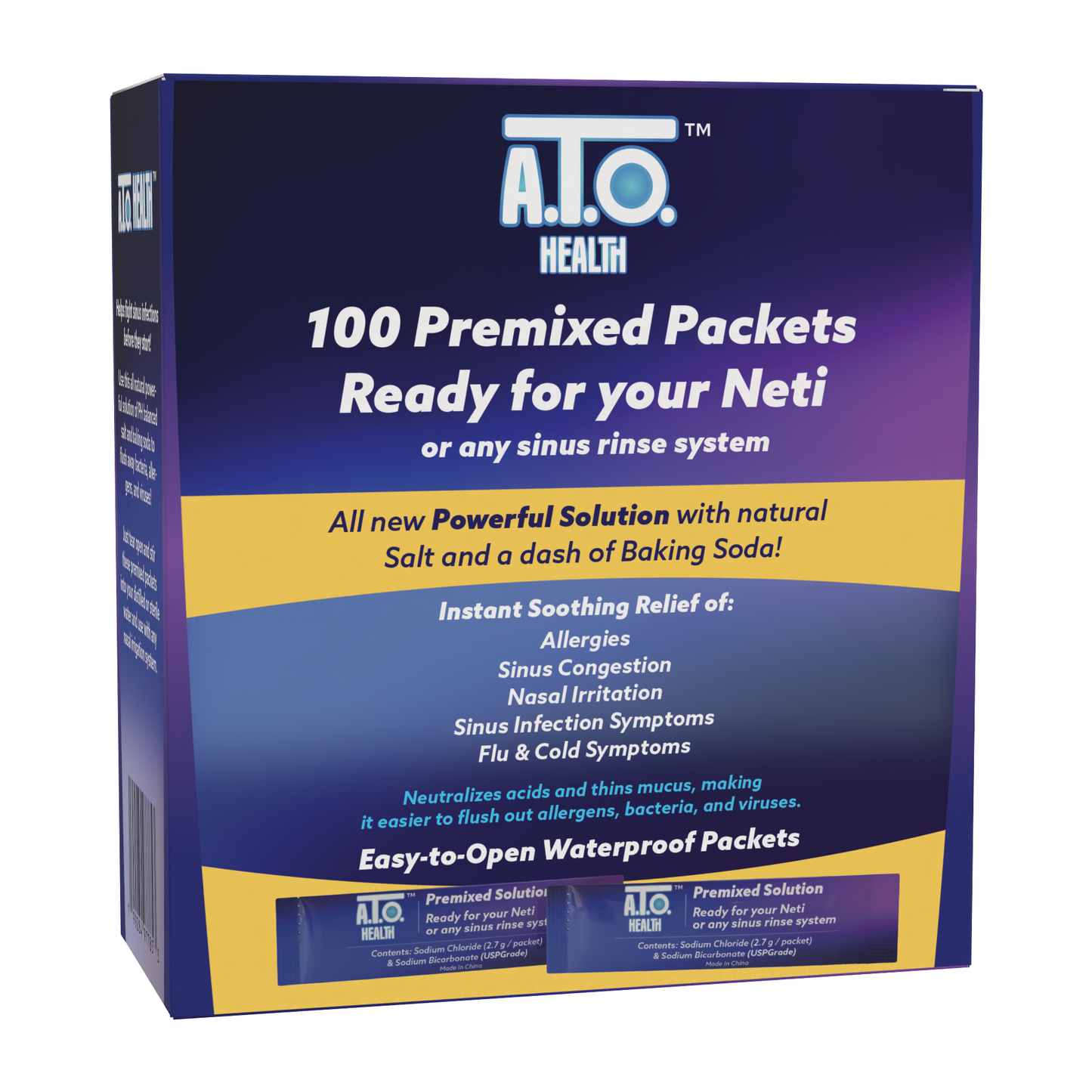 100 Premium Sinus Rinse Packets - Enhanced with Baking Soda for Superior Relief