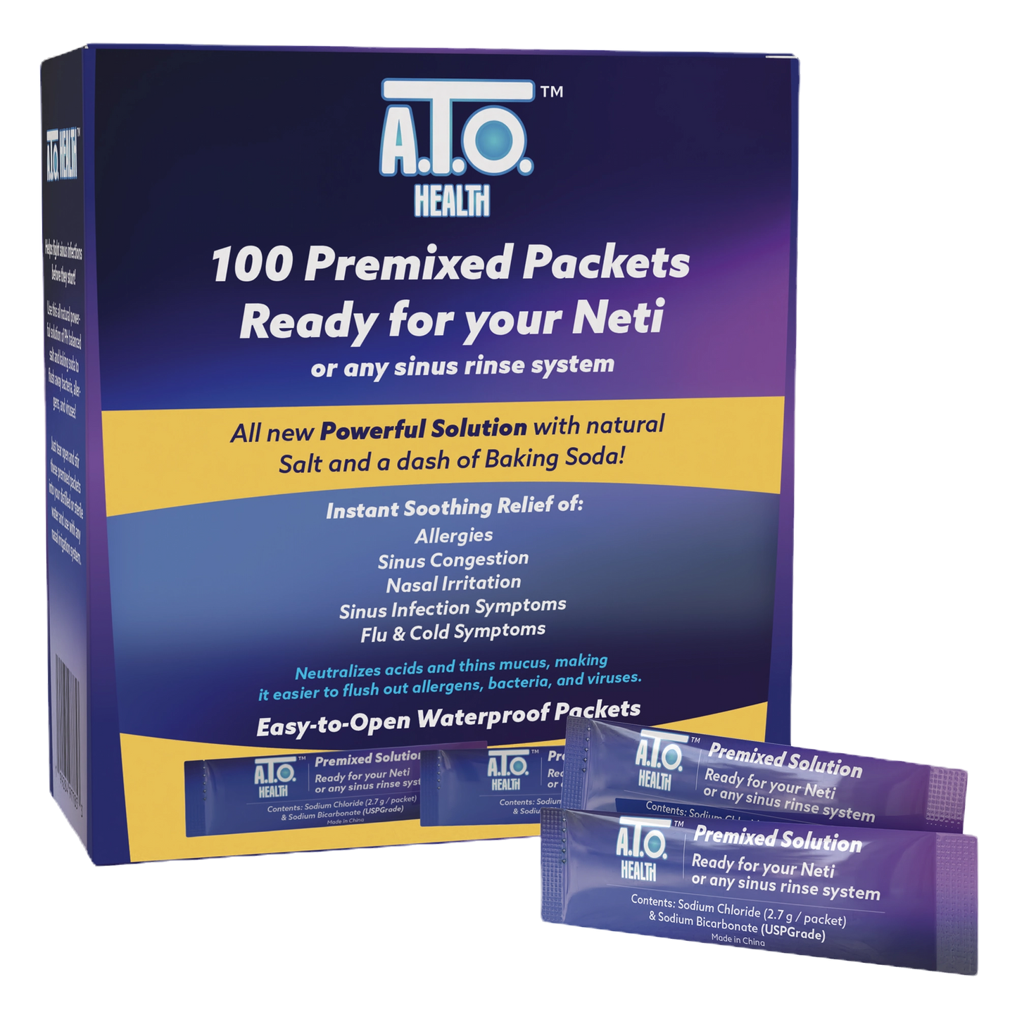 100 Premium Sinus Rinse Packets - Enhanced with Baking Soda for Superior Relief
